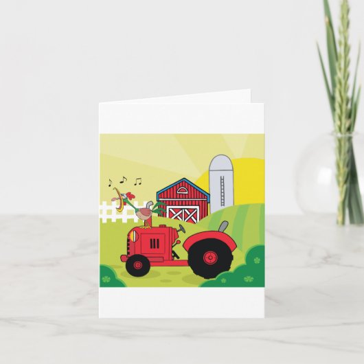 Landschaftsszene mit Gesangsroster auf Traktor Karte (Vorderseite)