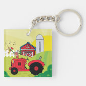 Landschaftsszene mit Gesangsroster auf Traktor Schlüsselanhänger (Rückseite)