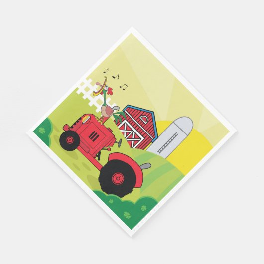 Landschaftsszene mit Gesangsroster auf Traktor Serviette (Ecke)