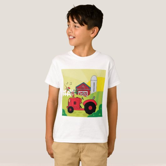 Landschaftsszene mit Gesangsroster auf Traktor T-Shirt (Vorne ganz)