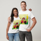 Landschaftsszene mit Gesangsroster auf Traktor T-Shirt (Unisex)