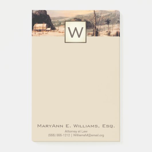 Landschaftsszene mit Monogramm Post-it Klebezettel (Vorderseite)