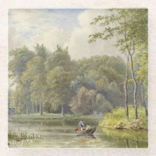 Landschap traf Figuren in Roeibootje Vintag Glasuntersetzer