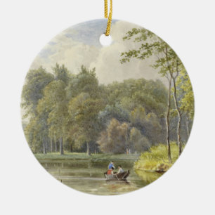 Landschap traf Figuren in Roeibootje Vintag Keramik Ornament