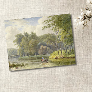 Landschap traf Figuren in Roeibootje Vintag Postkarte