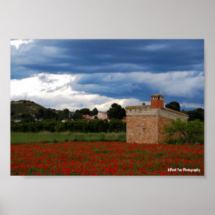 Landscheune im Mohnfeld Poster
