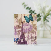 Landschicker Blumenschmetterling Paris-Eiffelturm Postkarte (Stehend Vorderseite)