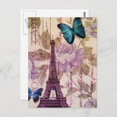 Landschicker Blumenschmetterling Paris-Eiffelturm Postkarte (Vorne/Hinten)