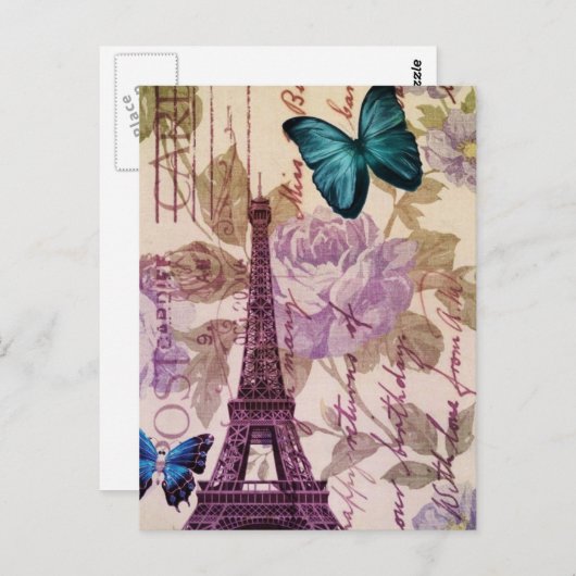 Landschicker Blumenschmetterling Paris-Eiffelturm Postkarte (Vorne/Hinten)