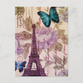 Landschicker Blumenschmetterling Paris-Eiffelturm Postkarte (Vorderseite)