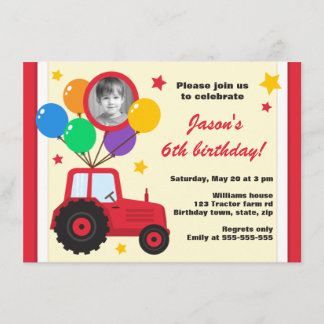 Landschlepper mit Ballon Kindergeburtstag Foto Einladung