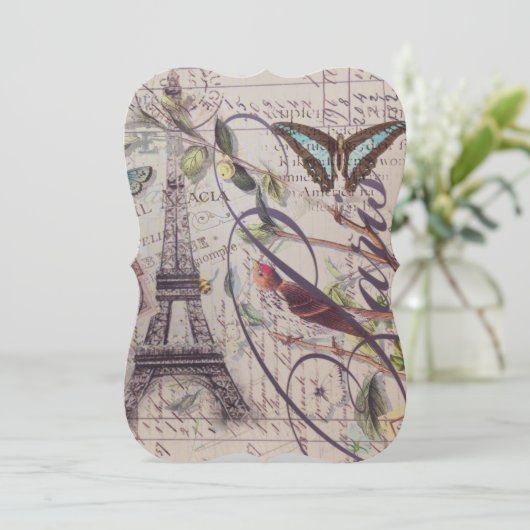 Landschmetterling Paris-Eiffelturm des Skriptes Einladung (Stehend Vorderseite)