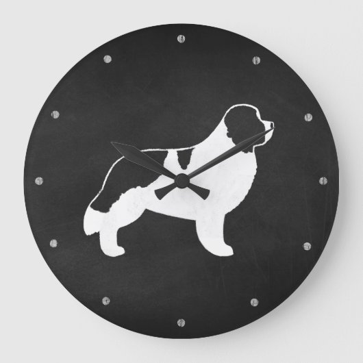 Landseer Neufundland-Silhouette Große Wanduhr (Vorderseite)