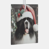 Landseer Newf in Funkelnd Weihnachtsmannmütze Ornament Aus Glas (Vorderseite Rechts)