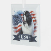 Landseer Newf Patriotic Ornament Aus Glas (Vorderseite links)