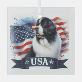 Landseer Newf Patriotic  Ornament Aus Glas