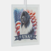 Landseer Newfoundland Dog Patriotic Ornament Aus Glas (Vorderseite Rechts)