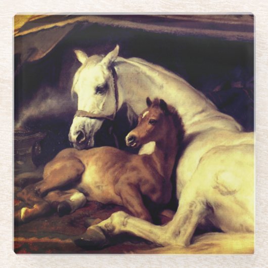 Landseer Pferde Glasuntersetzer (Vorderseite)