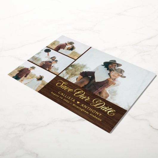 Landseitige FOIL Rustikale Hochzeit retten Datum Folieneinladung (Gedreht)