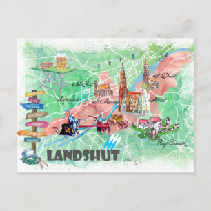 Landshut Bayern illustrierte Karte mit Hauptstraße