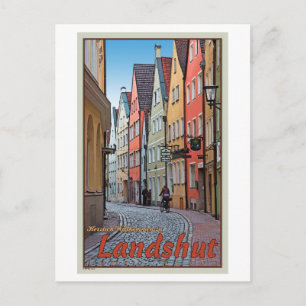 Landshut - Biker auf Kopfsteinpflastergasse Postkarte