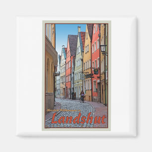 Landshut - Biker in einer Kopfsteinpflastergasse Magnet