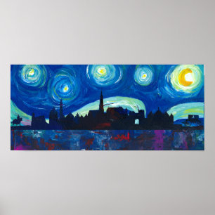 Landshut Skyline-Silhouette nachts Starry Poster