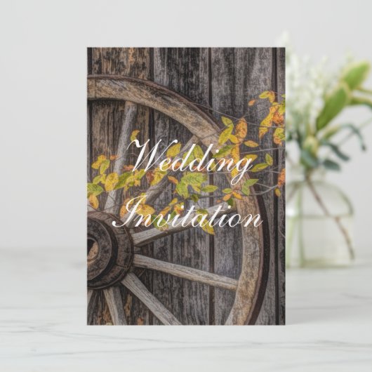 Landsitz - Rustikales Wagenrad für Western Einladung (Stehend Vorderseite)