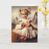 Landsmädchen mit Hasen zum Geburtstag Karte (Gelbe Blume)