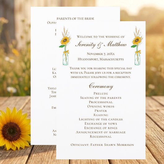 Landsonnenblumen Rustikale Florale Hochzeitsprogra