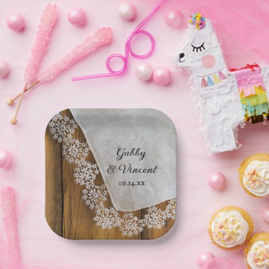 Landspitze und rustikale Holzhochzeit Pappteller (Party)