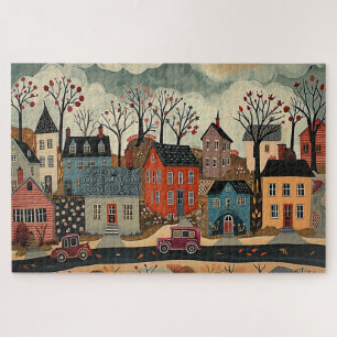 Landstadt im Herbst - Wasserfarbe Puzzle