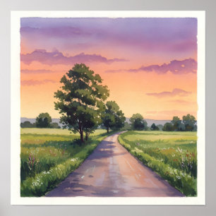 Landstraße bei Sunset - Rustikale Landschaft Farmh Poster