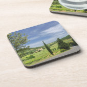 Landstraße, die zwischen Zypressenbäumen in Getränkeuntersetzer (Linke Seite)