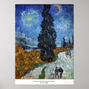 Landstraße in der Provence bei Nacht mit van Gogh Poster