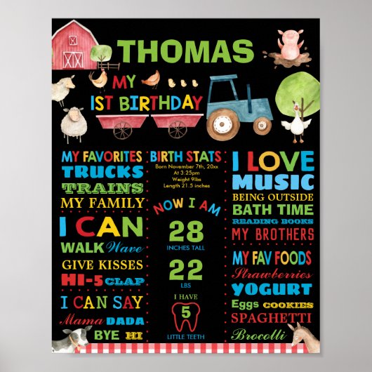 Landtiere 1. Geburtstag Meilenstein Geburtsstunde Poster (Vorne)