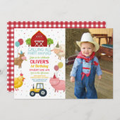 Landtiere 1. Kindergeburtstag Foto Einladung (Vorne/Hinten)