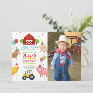 Landtiere 1. Kindergeburtstag Foto Einladung