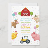 Landtiere 1. Kindergeburtstag Pink Girls Einladung (Vorderseite)