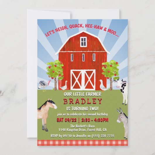 Landtiere 2. Geburtstag Einladung (Vorderseite)