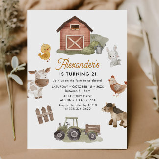 Landtiere 2. Geburtstag Party Einladung