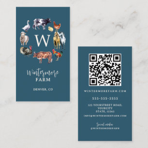 Landtiere Aquarellbetrieb blau Visitenkarte