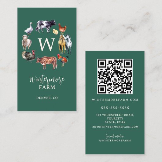 Landtiere Aquarellbetrieb grün Visitenkarte (Vorne/Hinten)