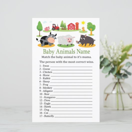 Landtiere Baby Animes Name Game (Stehend Vorderseite)