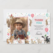 Landtiere Balloon Confetti Boy Geburtstagsparty Dankeskarte (Vorderseite)