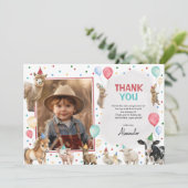 Landtiere Balloon Confetti Boy Geburtstagsparty Dankeskarte (Stehend Vorderseite)