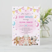 Landtiere Balloons Barnyard Baby Dusche Einladung (Stehend Vorderseite)