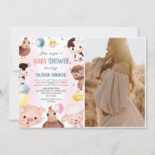 Landtiere Balloons Barnyard Baby Dusche Foto Einladung (Vorderseite)