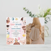 Landtiere Balloons Barnyard Baby Dusche Foto Einladung (Stehend Vorderseite)