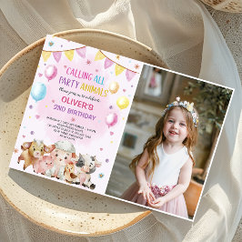 Landtiere Balloons Barnyard Birthday Foto Einladung